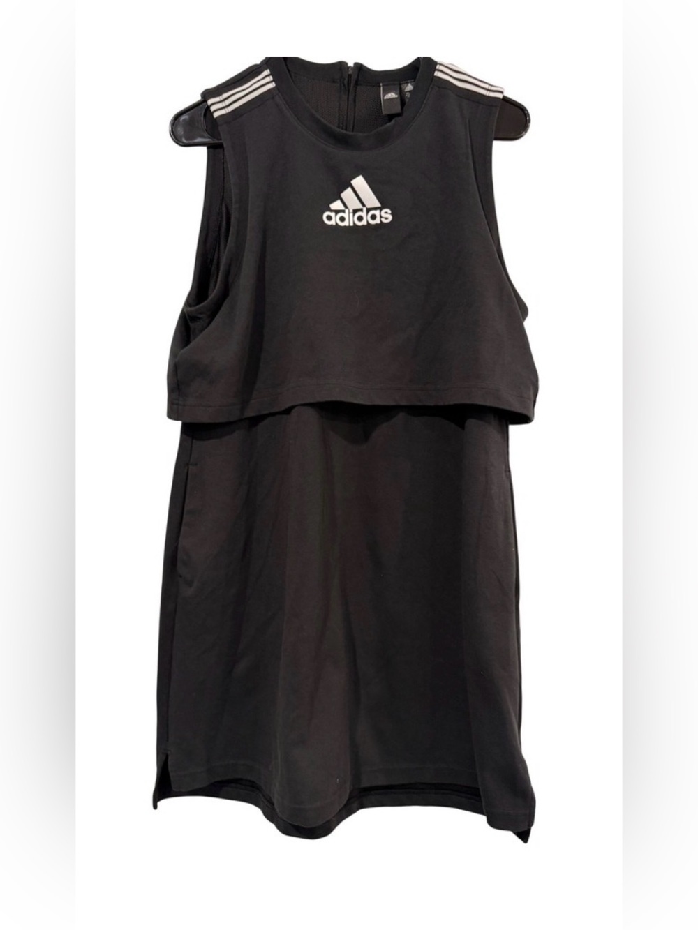 adidas Black Layered Racerback Tank Dress with White Logo